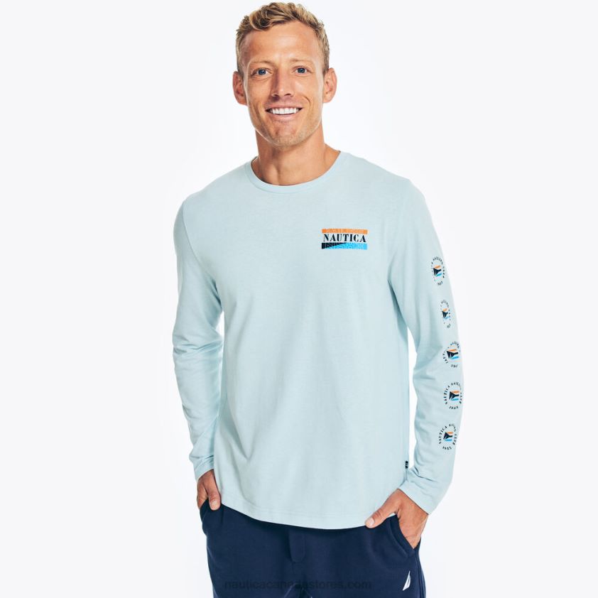 Sustainably Crafted Long-Sleeve Graphic T-Shirt Nautica Men Crest Blue R260HV254