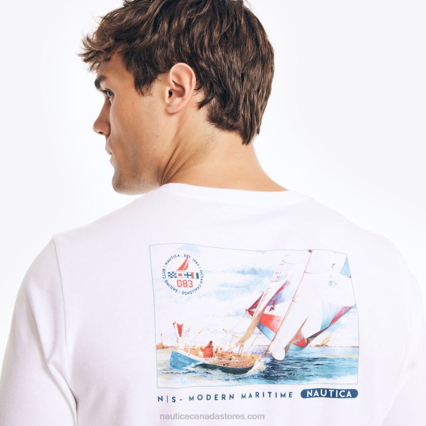 Sustainably Crafted Long-Sleeve Graphic T-Shirt Nautica Men Sail White R260HV295
