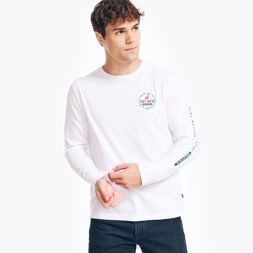 Sustainably Crafted Long-Sleeve Graphic T-Shirt Nautica Men Sail White R260HV295