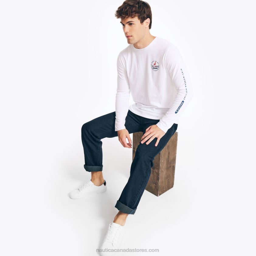 Sustainably Crafted Long-Sleeve Graphic T-Shirt Nautica Men Sail White R260HV295