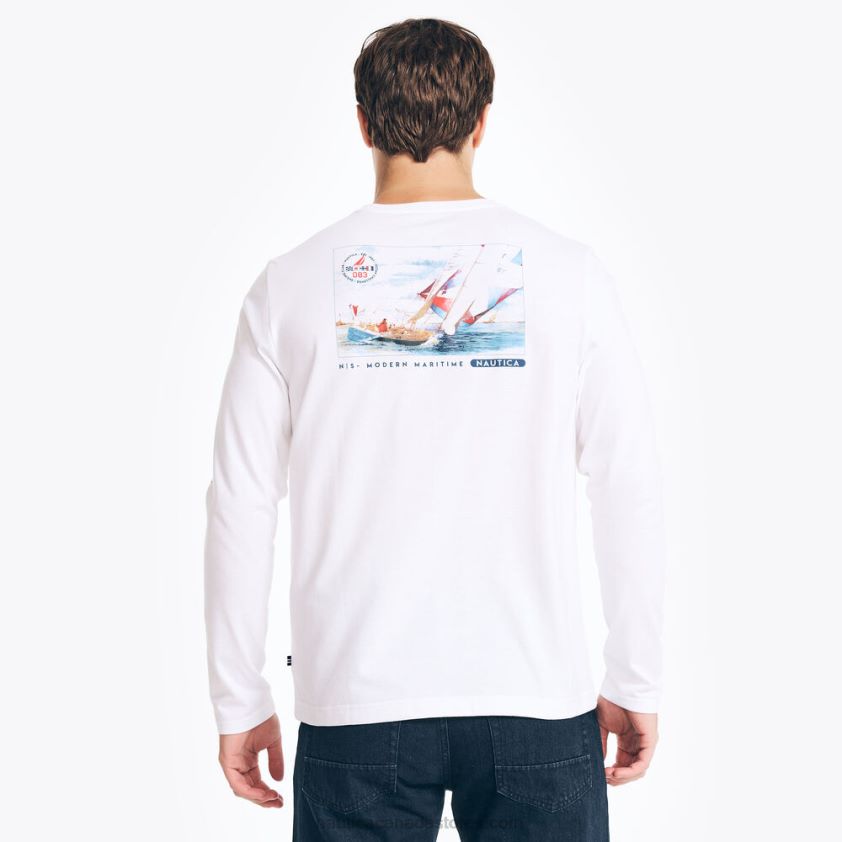 Sustainably Crafted Long-Sleeve Graphic T-Shirt Nautica Men Sail White R260HV295