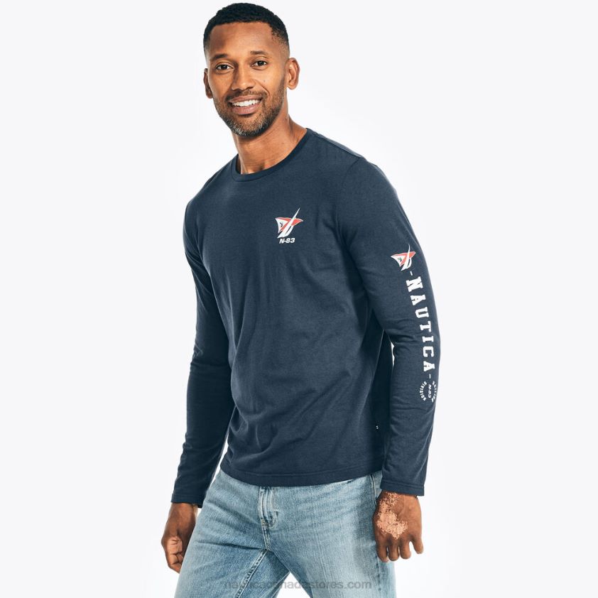 Sustainably Crafted Long-Sleeve Graphic T-Shirt Nautica Men Stellar Blue Heather R260HV230