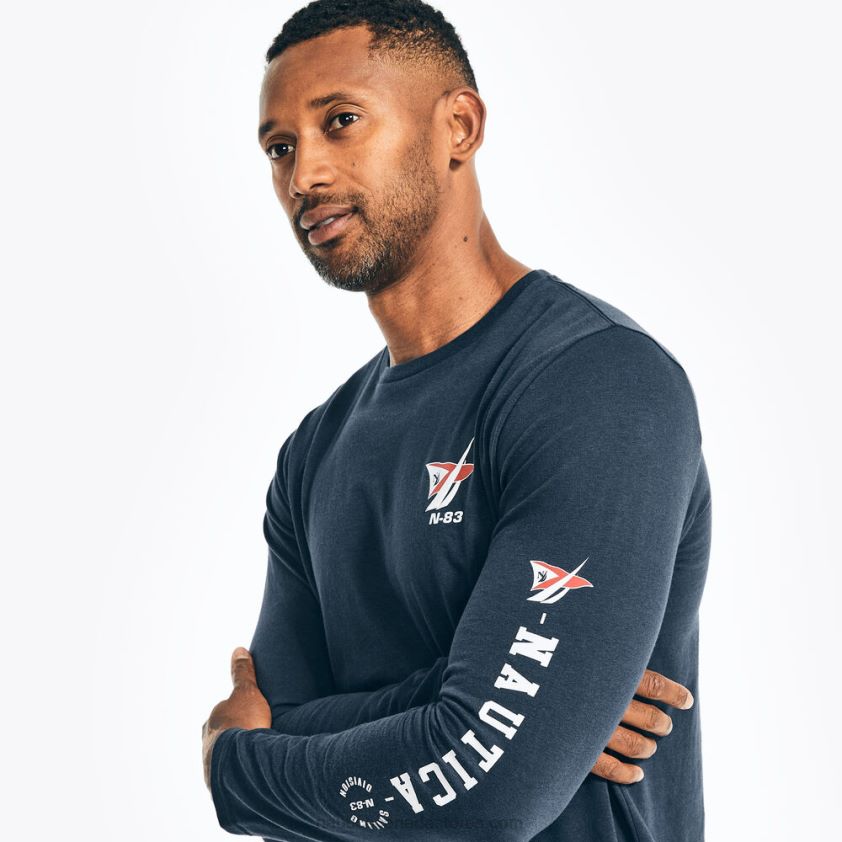 Sustainably Crafted Long-Sleeve Graphic T-Shirt Nautica Men Stellar Blue Heather R260HV230