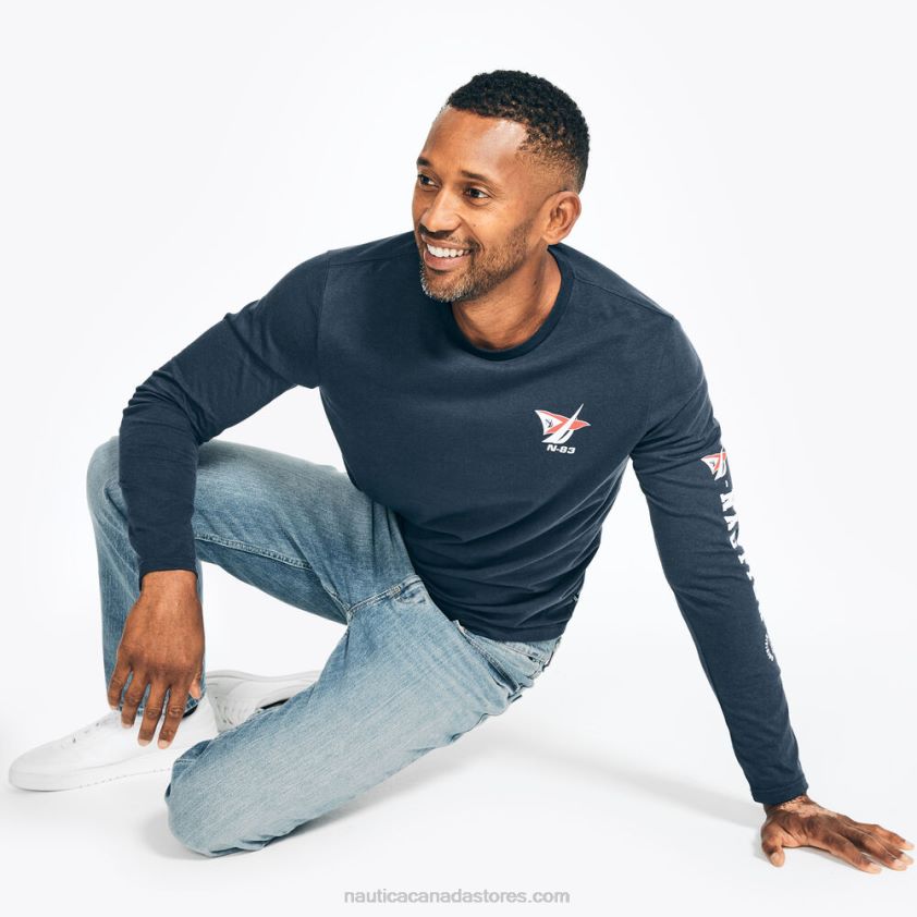Sustainably Crafted Long-Sleeve Graphic T-Shirt Nautica Men Stellar Blue Heather R260HV230