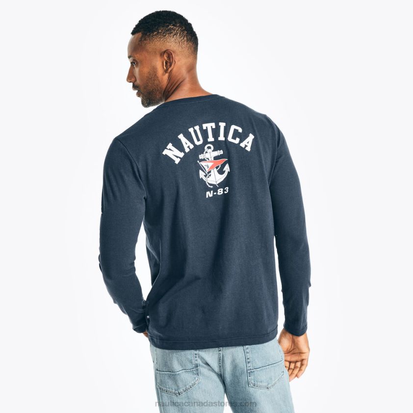 Sustainably Crafted Long-Sleeve Graphic T-Shirt Nautica Men Stellar Blue Heather R260HV230