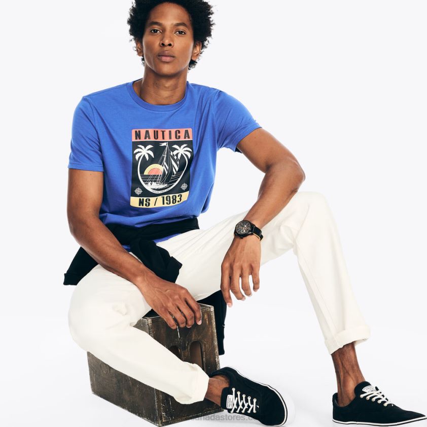 Sustainably Crafted Ocean Vibes Graphic T-Shirt Nautica Men Cobalt Wave R260HV368