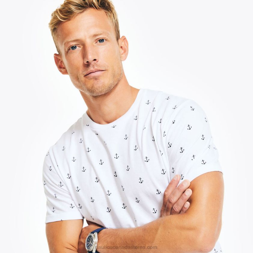 Sustainably Crafted Printed Crewneck T-Shirt Nautica Men Bright White R260HV45