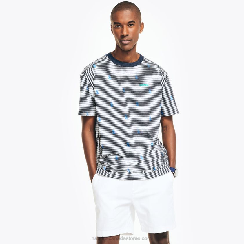 Sustainably Crafted Striped Crewneck T-Shirt Nautica Men Navy R260HV543