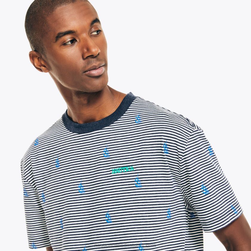 Sustainably Crafted Striped Crewneck T-Shirt Nautica Men Navy R260HV543