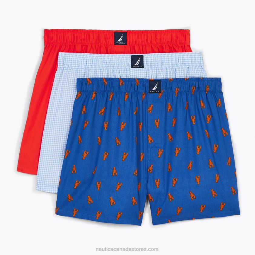 Lobster Print Woven Boxers 3-Pack Nautica Men Blue Depths R260HV109