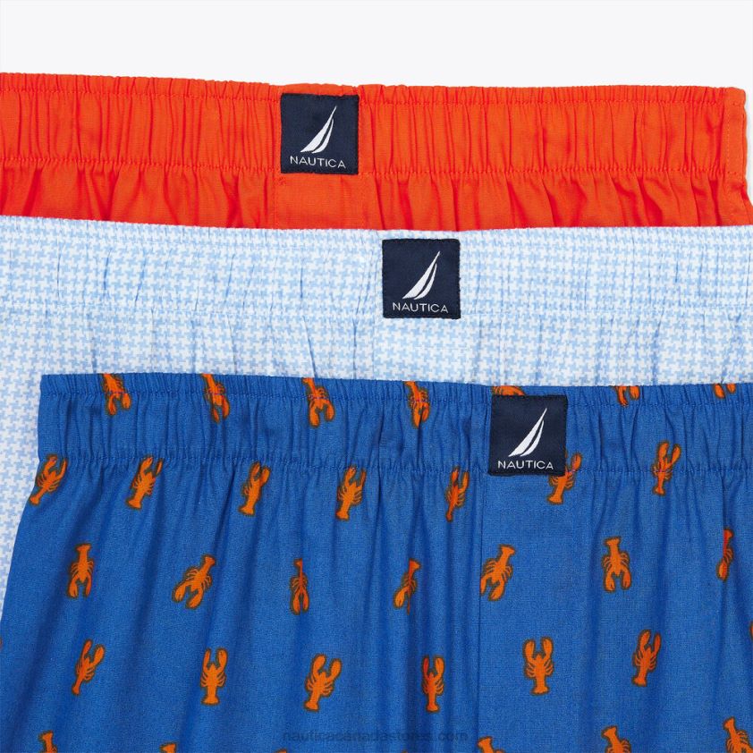Lobster Print Woven Boxers 3-Pack Nautica Men Blue Depths R260HV109