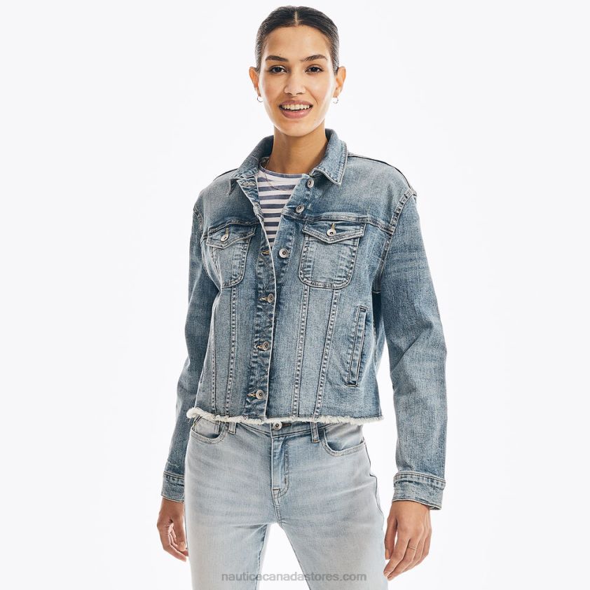 Jeans Co. Frayed Denim Jacket Nautica Women Pool Side Aqua R260HV910