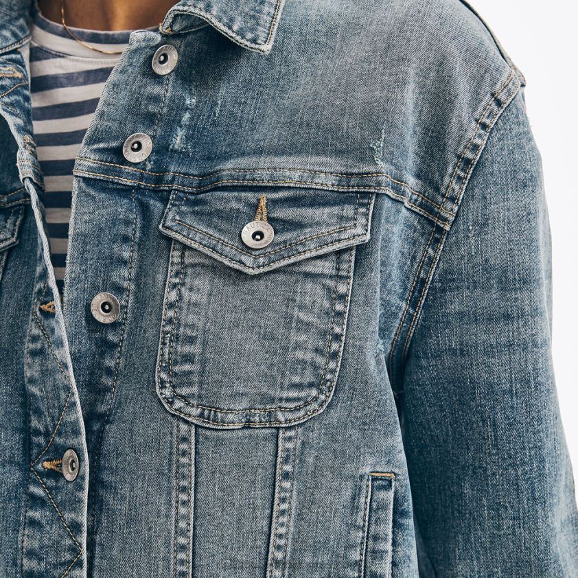 Jeans Co. Frayed Denim Jacket Nautica Women Pool Side Aqua R260HV910