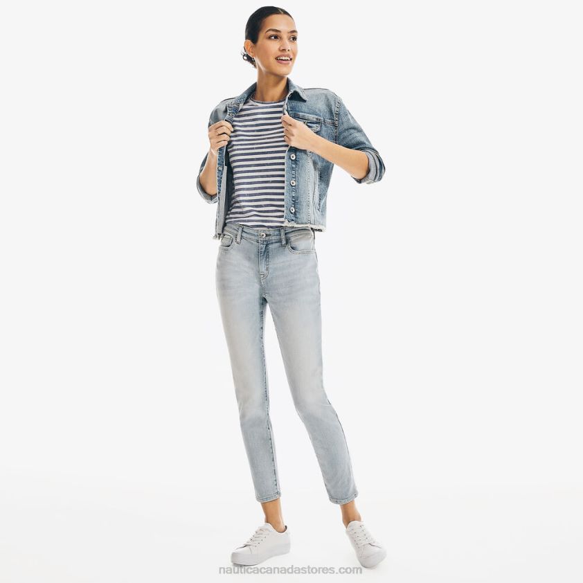 Jeans Co. Frayed Denim Jacket Nautica Women Pool Side Aqua R260HV910