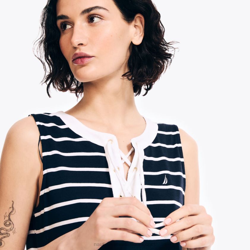 Lace-Up Striped Tunic Dress Nautica Women Stellar Blue Heather R260HV888