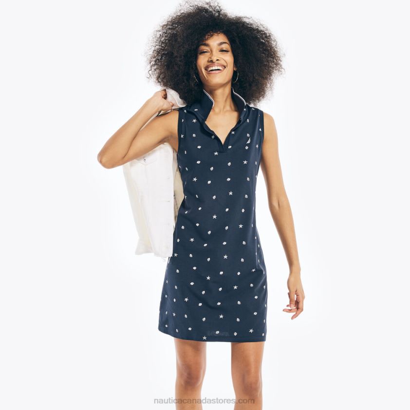 Sleeveless Printed Polo Dress Nautica Women Stellar Blue Heather R260HV851