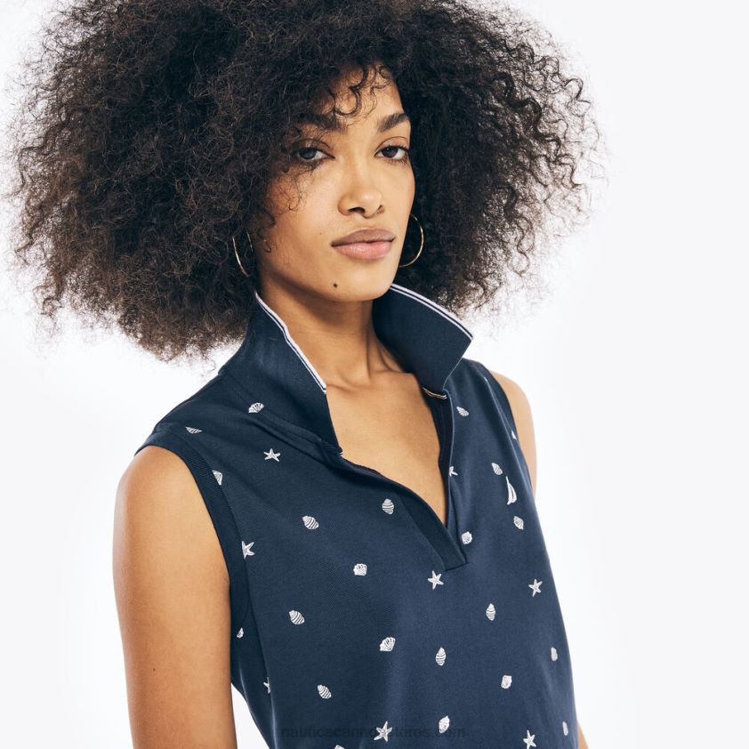 Sleeveless Printed Polo Dress Nautica Women Stellar Blue Heather R260HV851