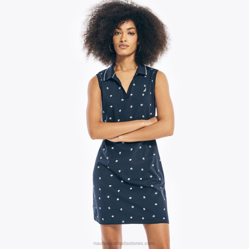 Sleeveless Printed Polo Dress Nautica Women Stellar Blue Heather R260HV851