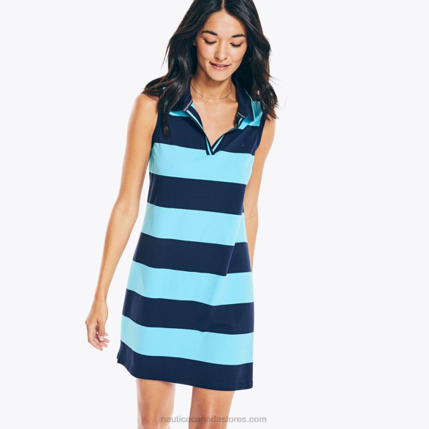 Sleeveless Rugby Striped Polo Dress Nautica Women Stellar Blue Heather R260HV950