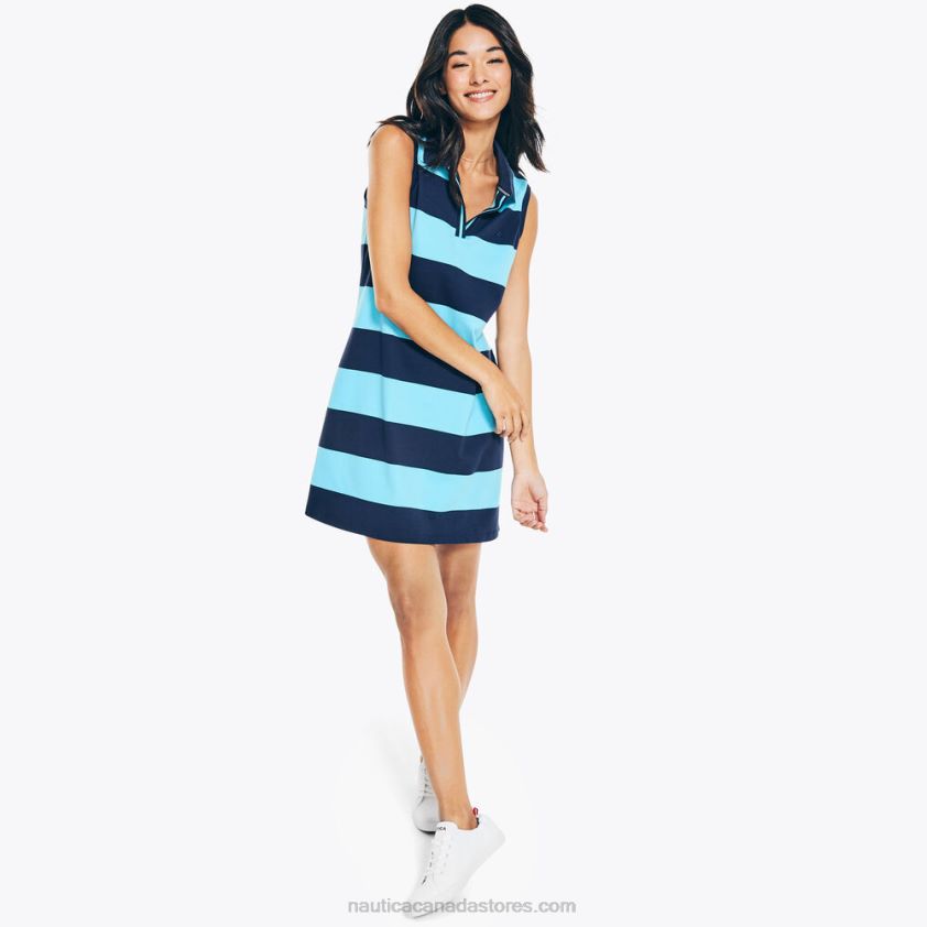 Sleeveless Rugby Striped Polo Dress Nautica Women Stellar Blue Heather R260HV950