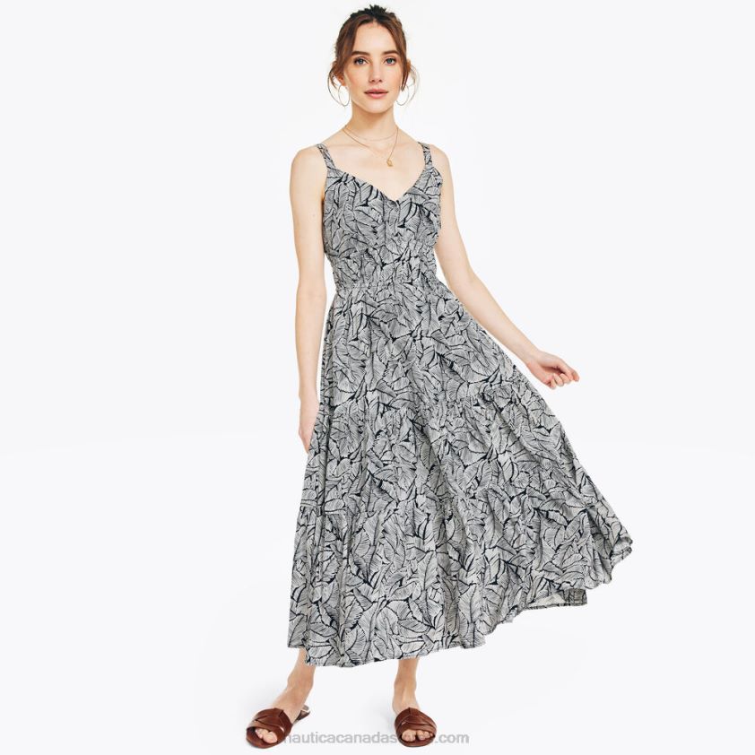 Sustainably Crafted Cinch-Waist Printed Dress Nautica Women True Black R260HV905