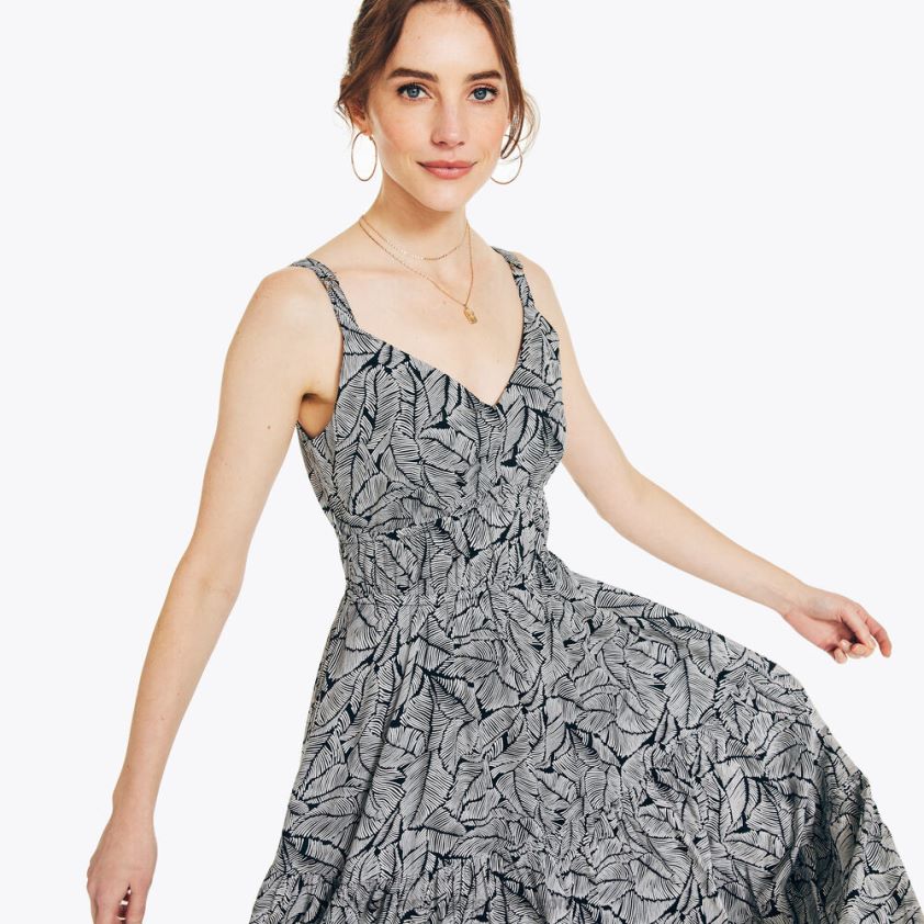 Sustainably Crafted Cinch-Waist Printed Dress Nautica Women True Black R260HV905