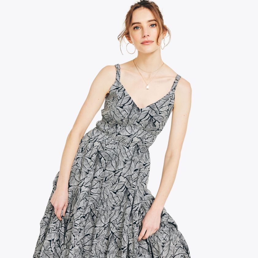 Sustainably Crafted Cinch-Waist Printed Dress Nautica Women True Black R260HV905