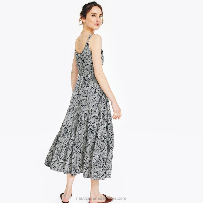 Sustainably Crafted Cinch-Waist Printed Dress Nautica Women True Black R260HV905