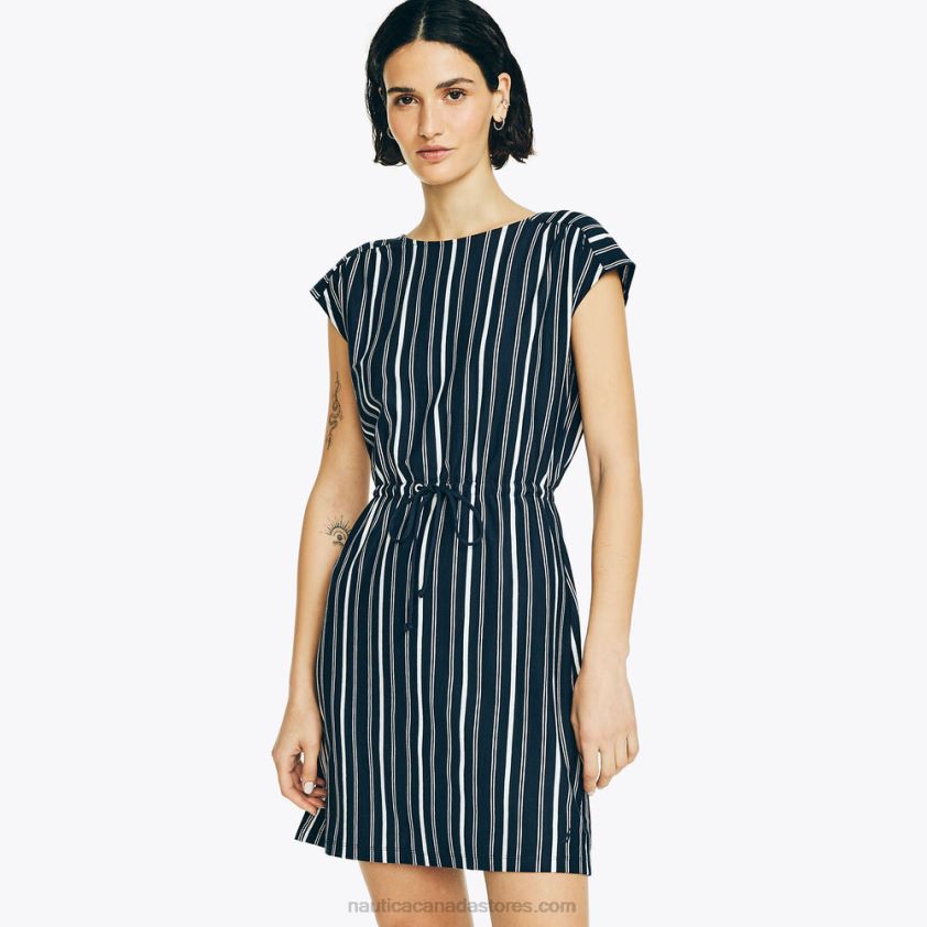 Sustainably Crafted Striped Criss-Cross Dress Nautica Women Stellar Blue Heather R260HV844