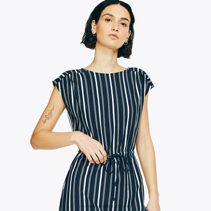 Sustainably Crafted Striped Criss-Cross Dress Nautica Women Stellar Blue Heather R260HV844