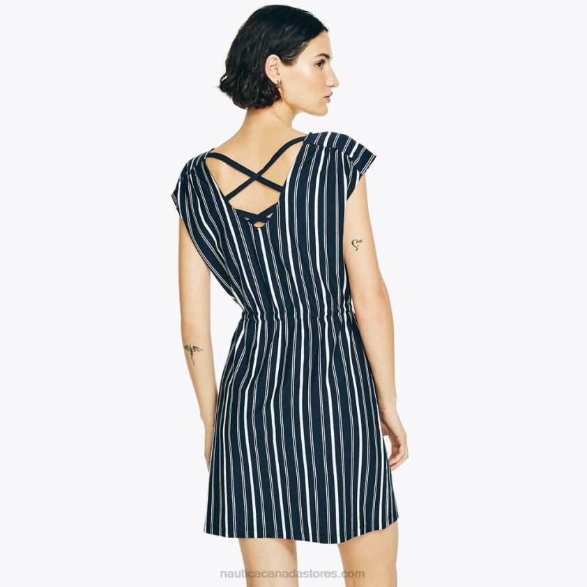 Sustainably Crafted Striped Criss-Cross Dress Nautica Women Stellar Blue Heather R260HV844