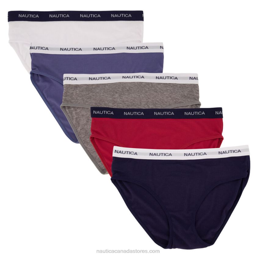 Ribbed Logo Hipster Briefs 5-Pack Nautica Women Black R260HV809
