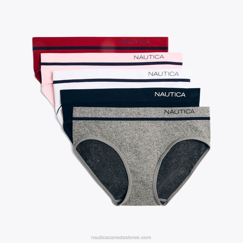Seamless Ribbed Logo Hipster Briefs 5-Pack Nautica Women Antique White Wash R260HV779