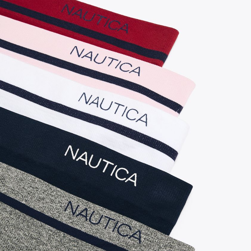 Seamless Ribbed Logo Hipster Briefs 5-Pack Nautica Women Antique White Wash R260HV779