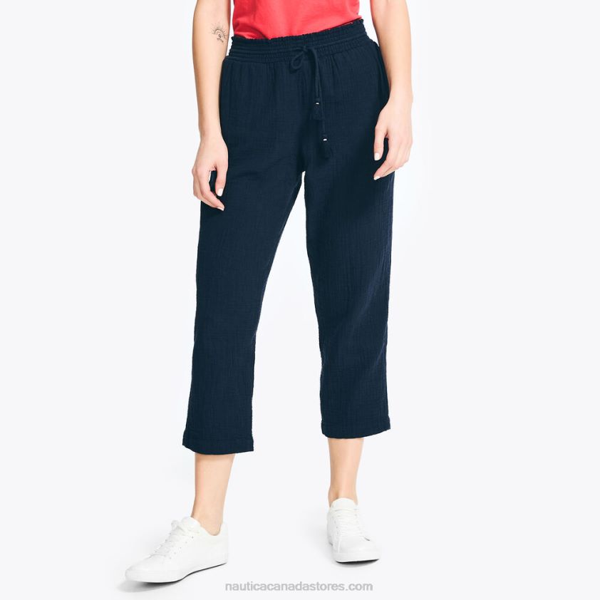 Smocked Cropped Pull-On Pant Nautica Women Stellar Blue Heather R260HV1001