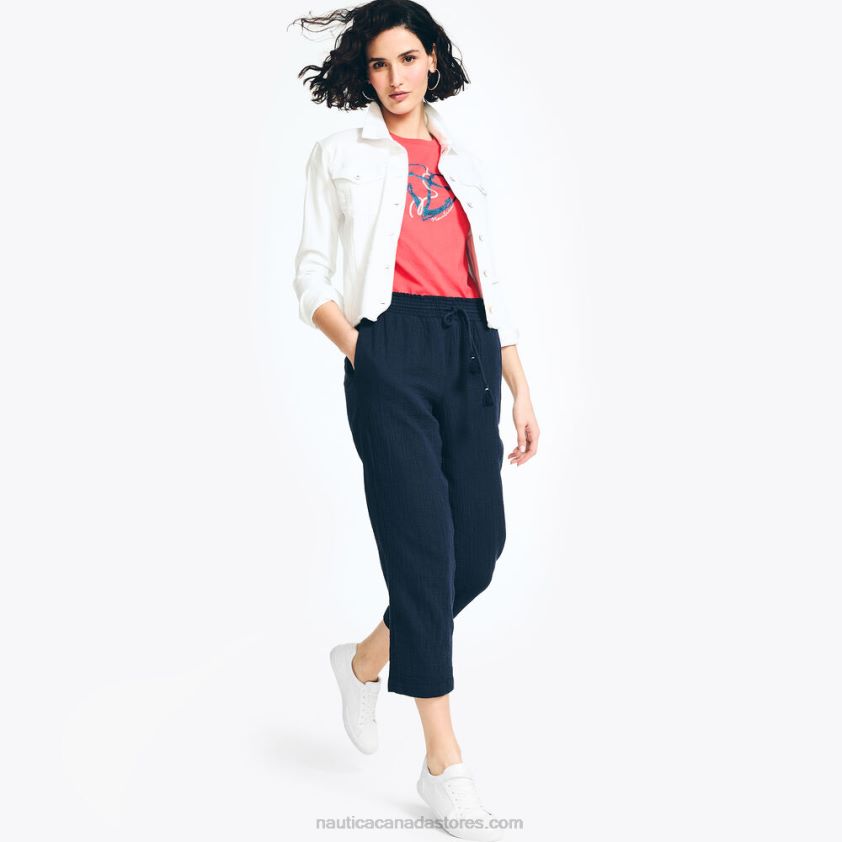 Smocked Cropped Pull-On Pant Nautica Women Stellar Blue Heather R260HV1001