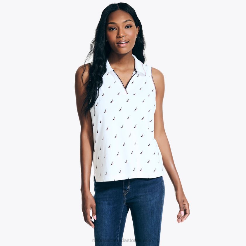 J-Class Printed Split-Neck Sleeveless Polo Nautica Women Bright White R260HV890