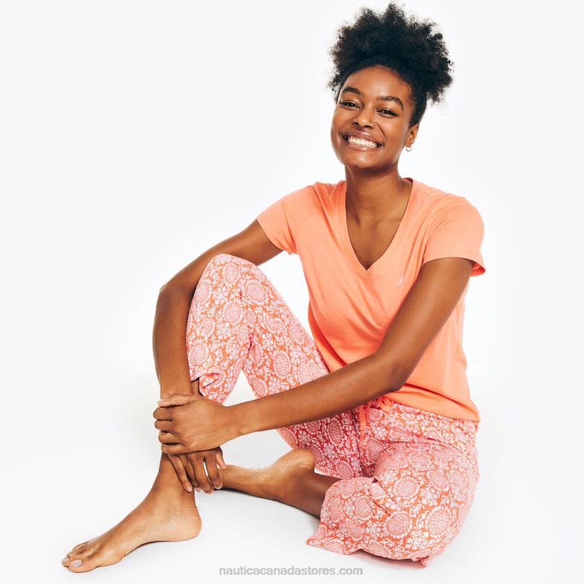 Printed Pajama Pant Set Nautica Women Frost Orange R260HV788