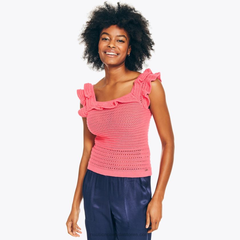 Crochet Square-Neck Top Nautica Women Prism Pink R260HV1006