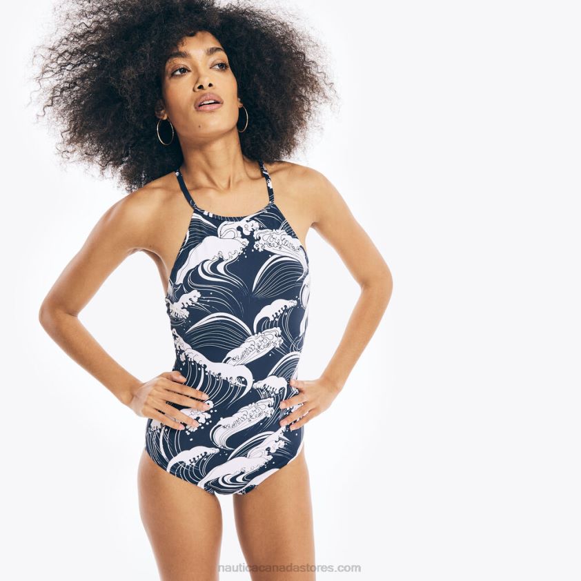Printed One-Piece Swim Nautica Women Stellar Blue Heather R260HV1019