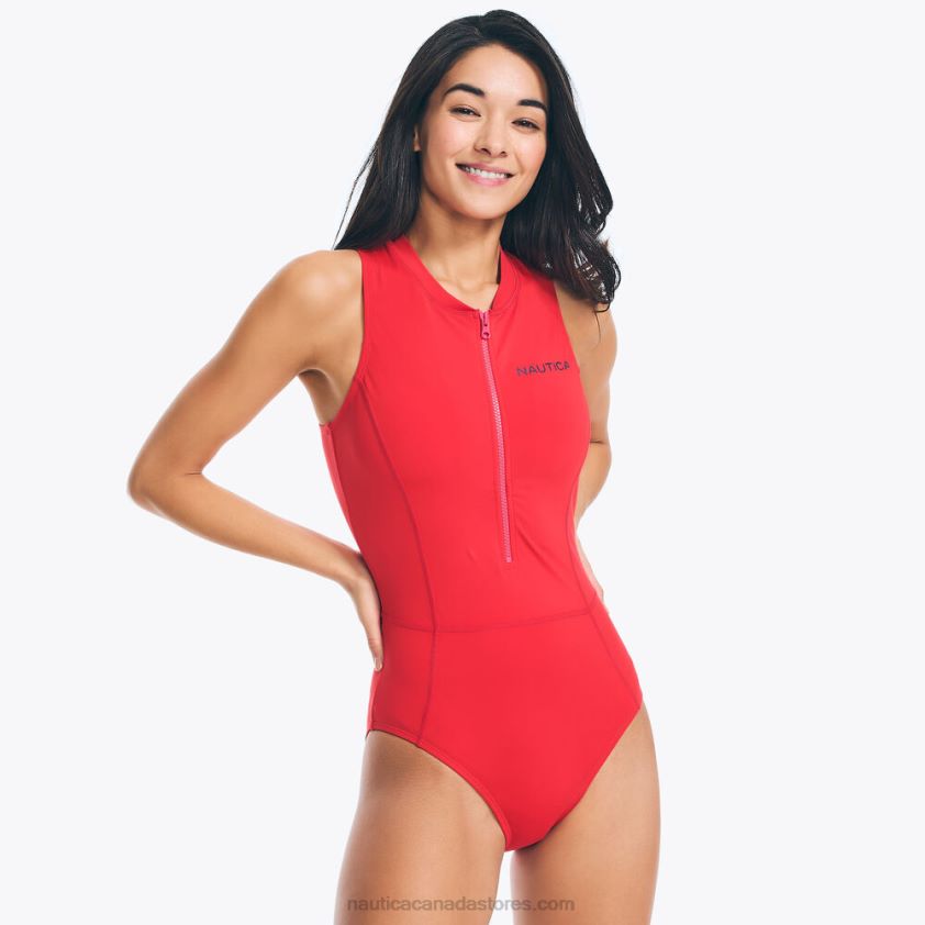 Quarter-Zip One-Piece Swim Nautica Women Tomales Red R260HV856