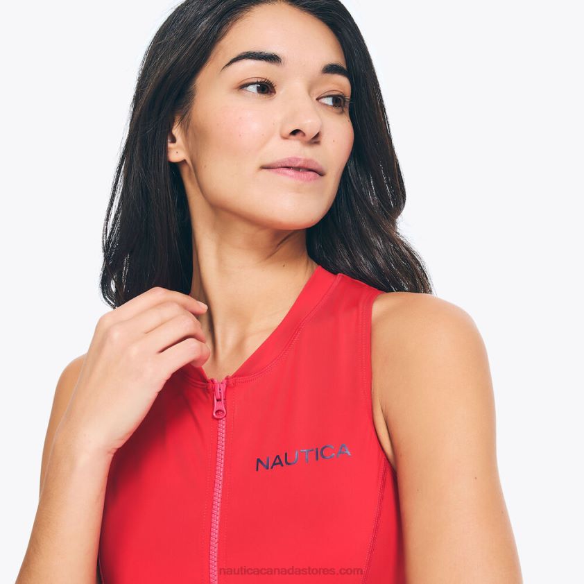 Quarter-Zip One-Piece Swim Nautica Women Tomales Red R260HV856