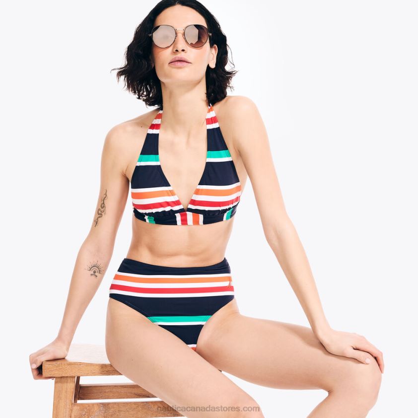 Striped Halter Swim Top Nautica Women Stellar Blue Heather R260HV883