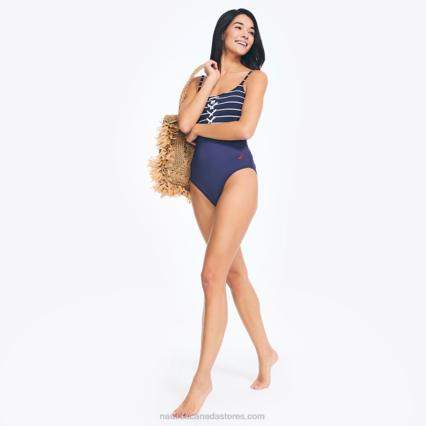 Striped Lace-Up One-Piece Swim Nautica Women Stellar Blue Heather R260HV880