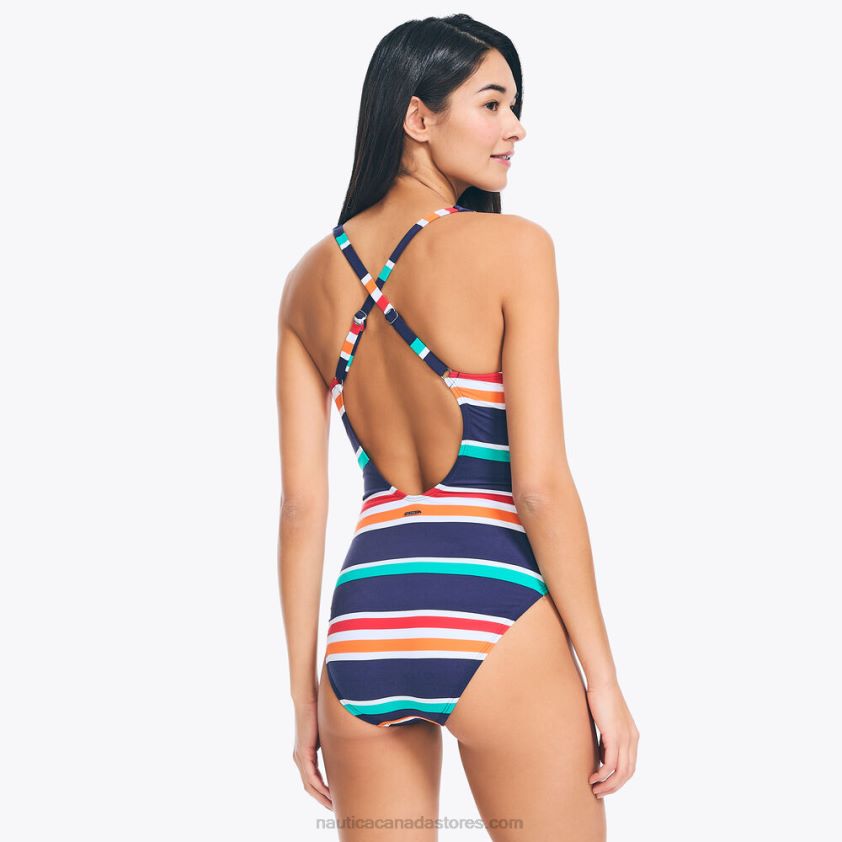 Striped One-Piece Swim Nautica Women Stellar Blue Heather R260HV969