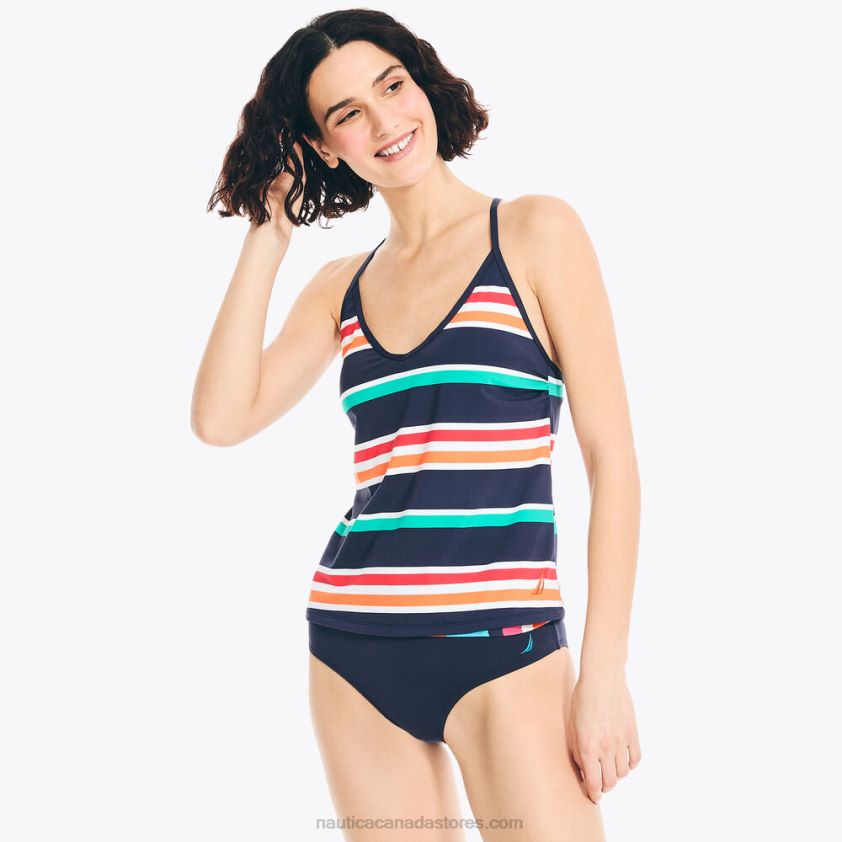 Striped Tankini Swim Nautica Women Stellar Blue Heather R260HV847
