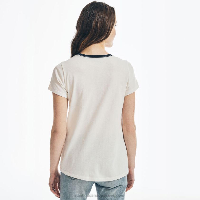 Chest-Stripe Embroidered Floral Graphic T-Shirt Nautica Women Marshmallow R260HV819