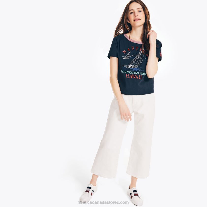 Cropped Logo Graphic T-Shirt Nautica Women Navy R260HV869