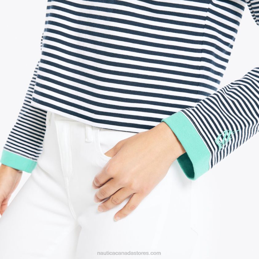 Cropped Striped Long-Sleeve T-Shirt Nautica Women Bright White R260HV777
