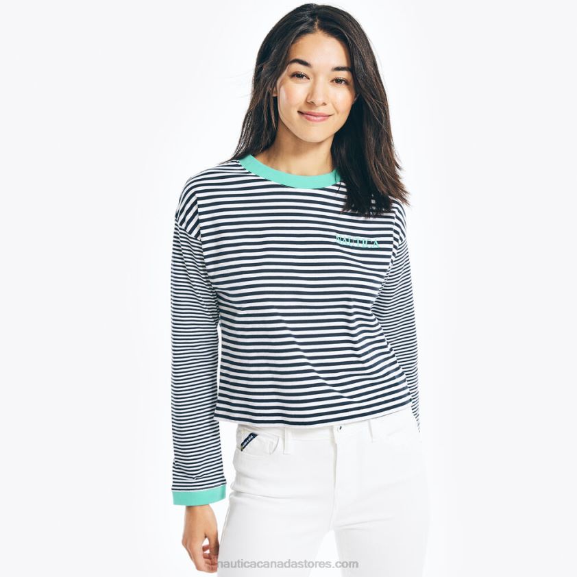 Cropped Striped Long-Sleeve T-Shirt Nautica Women Bright White R260HV777